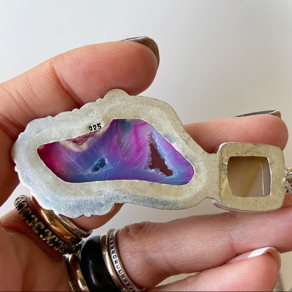 925 Sterling silver purple pink agate necklace - Picture 8 of 9